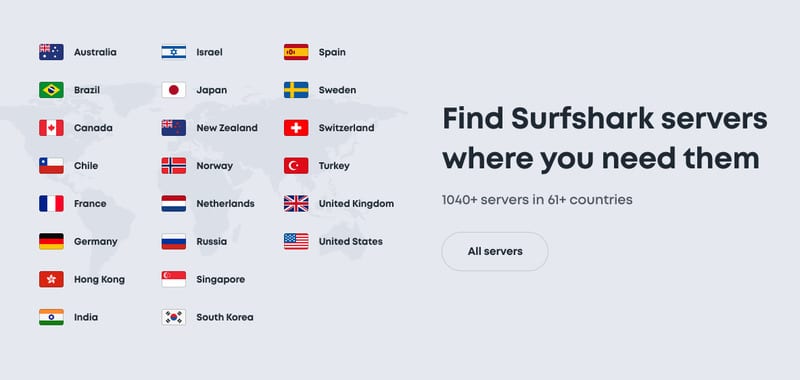 SurfShark սերվերի ցուցակ