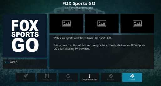 انقر فوق تثبيت Fox Sports Go