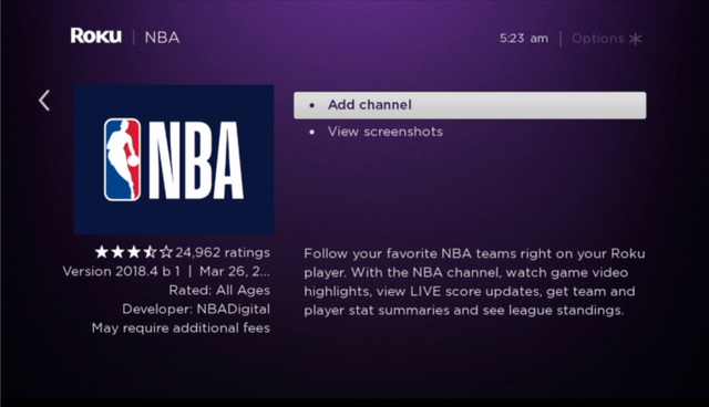 إضافة NBA قناة